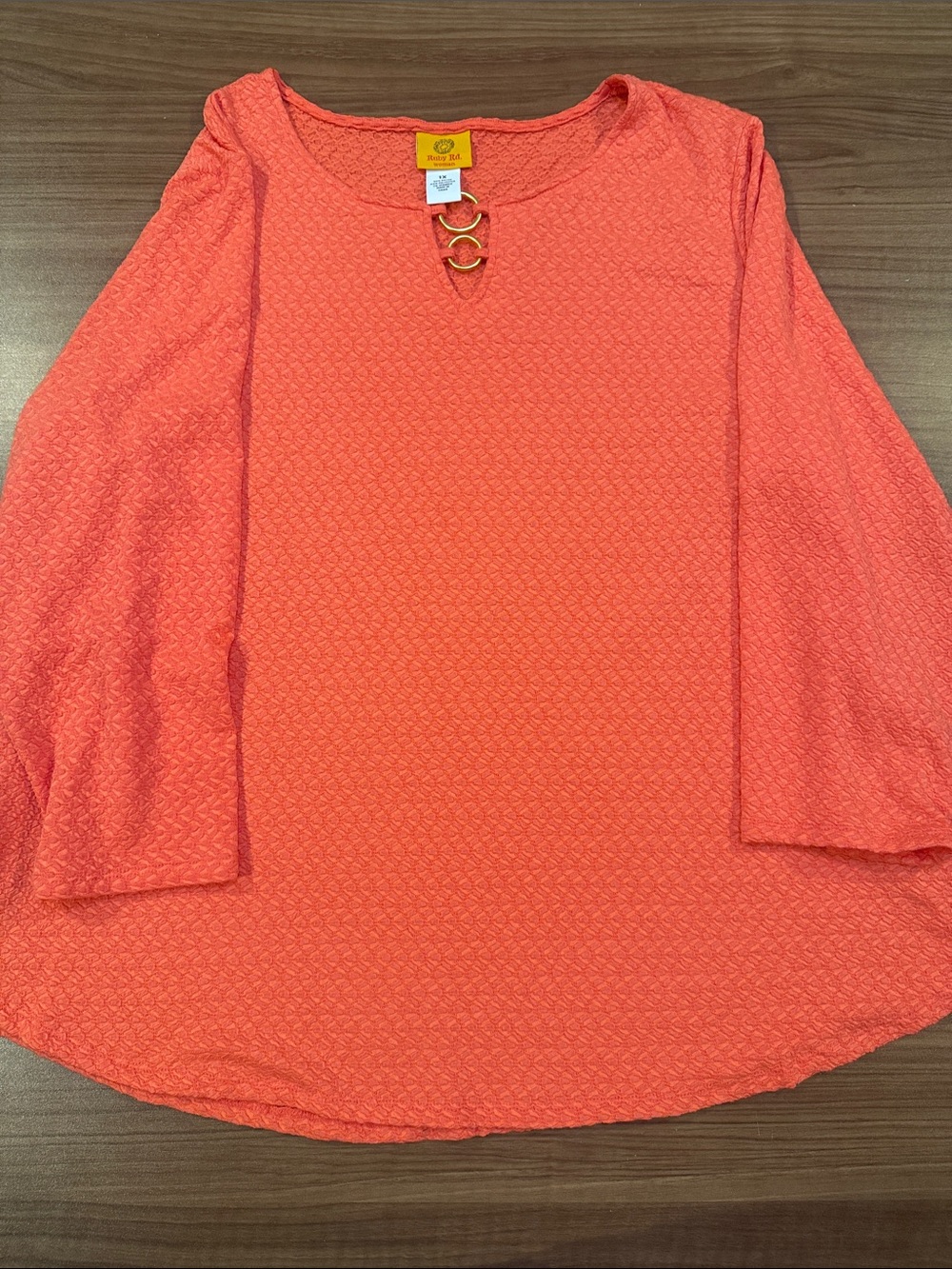 Ruby Rd. Coral Textured 3/4 Sleeve Tunic with Gold Ring Detail